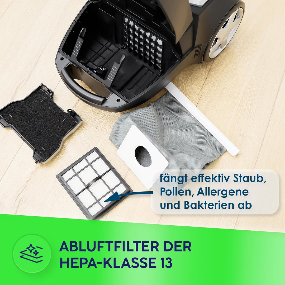MPM Staubsauger mit Beutel MOD-54 – 5 Düsen - HEPA 13 Filter - 3,5L Staubbeutel - Teleskoprohr – Ide