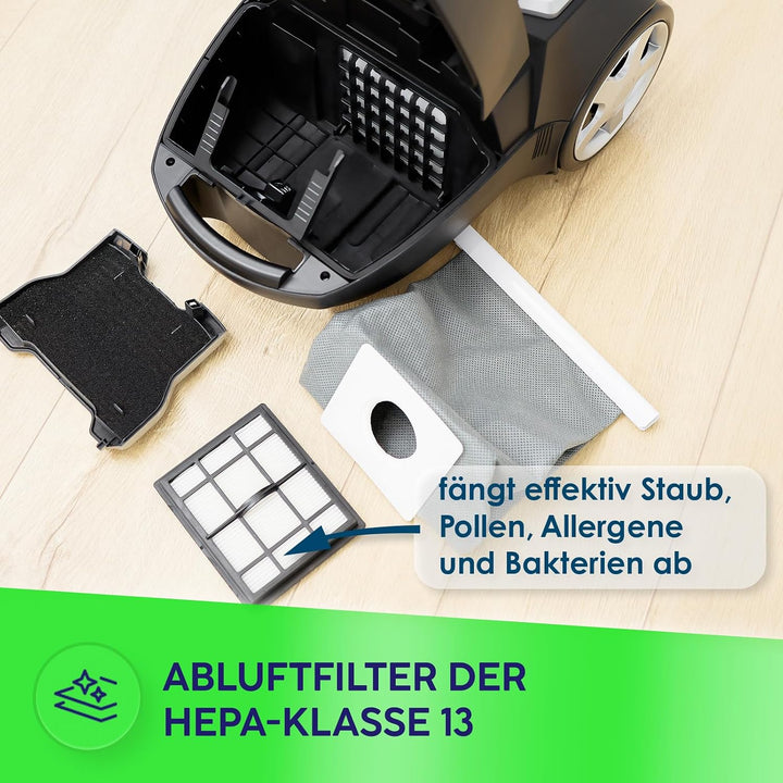 MPM Staubsauger mit Beutel MOD-54 – 5 Düsen - HEPA 13 Filter - 3,5L Staubbeutel - Teleskoprohr – Ide