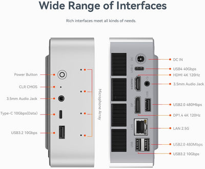 Beelink SER9 Mini PC, AMD Ryzen 9 AI HX 370(12C/24T bis zu 5,1GHz), 32GB LPDDR5X 1TB PCIe4.0 SSD Min