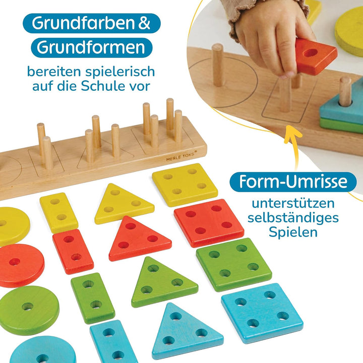 Steckspiel ab 1 Jahr, 4in1 Formen Sortierspiel ab 2 Jahre mit 16 Formen, Montessori Steckspiel Holz,