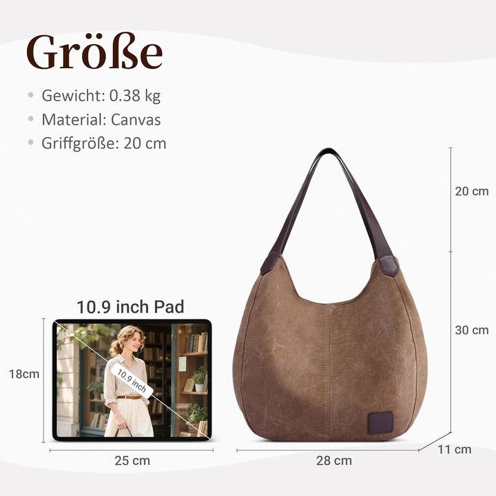 DIRRONA Mode Damen Canvas Handtasche Damen Canvas Schultertasche Canvas Tragetasche Leicht Sanft Han