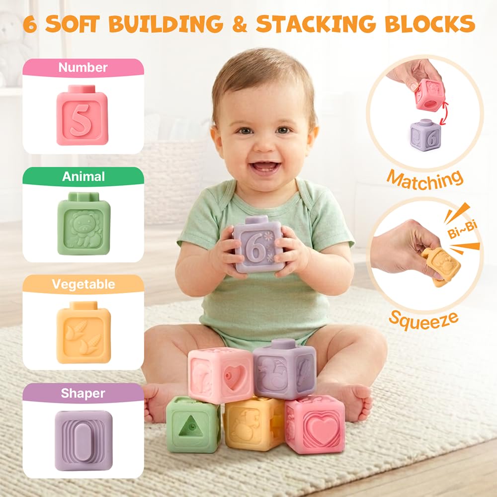 JoyCat Babyspielzeug ab 6 Monate, Montessori Spielzeug Baby Spielzeug mit Stapelbechern, Bausteinen,