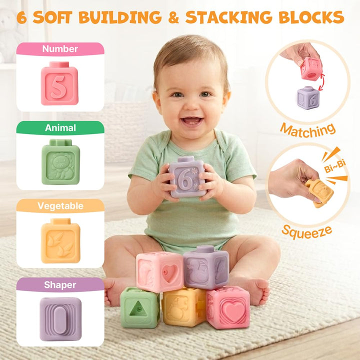 JoyCat Babyspielzeug ab 6 Monate, Montessori Spielzeug Baby Spielzeug mit Stapelbechern, Bausteinen,
