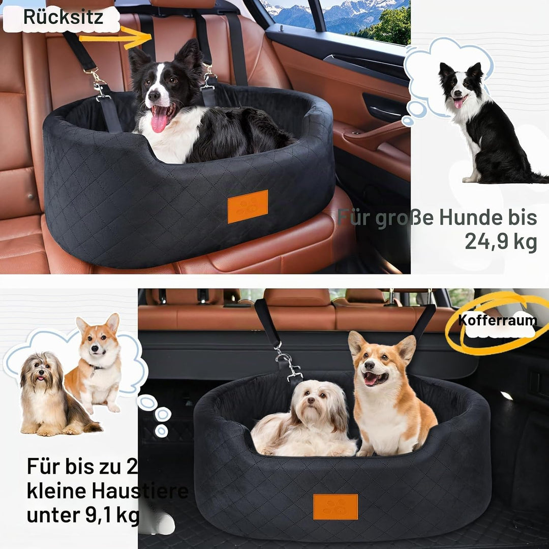 Hunde Autositz für grosse/mittlere Hunde (bis 25 kg) oder 2 kleine, Auto Hundesitz mit Sicherheitsle