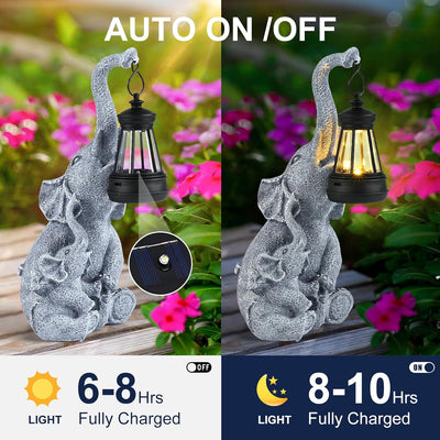 Elefanten Deko mit Solar Laterne Gartenfiguren, GuKKK Solar Deko Gartendeko für Draussen, Solarbetri