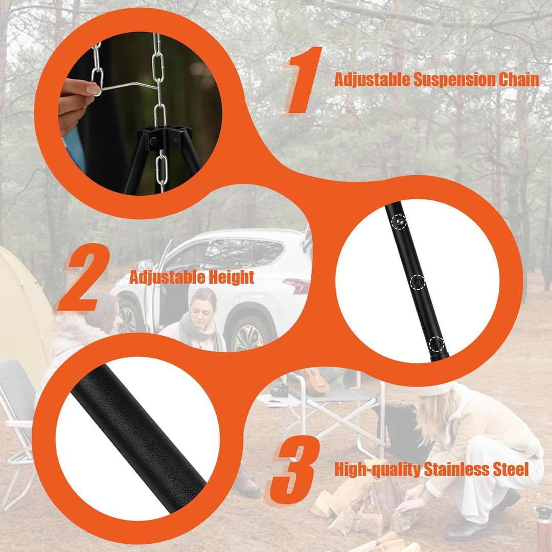 110CM Camping Stativ Lagerfeuer Kochen Stativ Outdoor Grillrost Stand Halterung Hängekette Verstellb