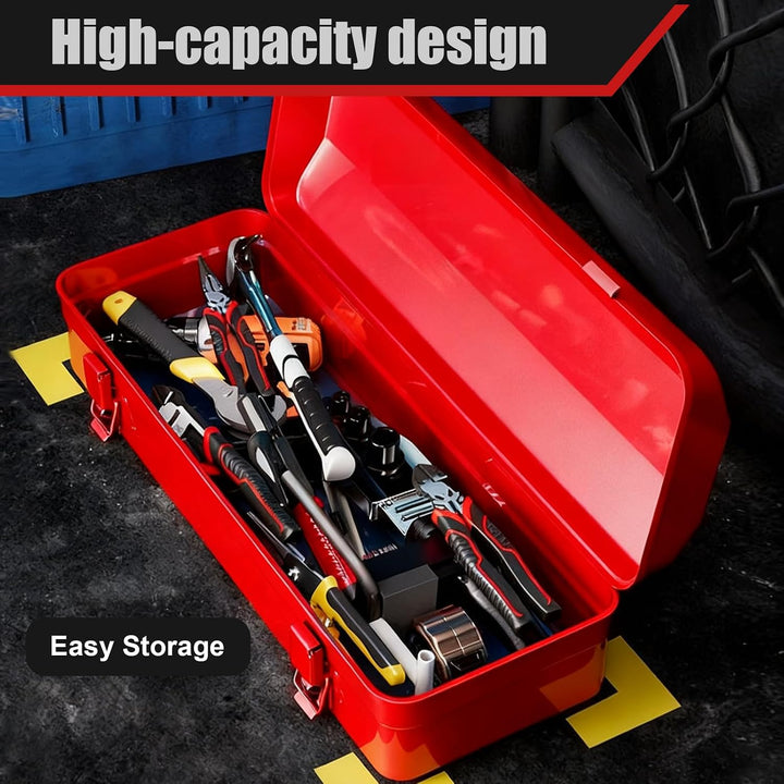 Werkzeugkoffer leer Gross Werkzeugbox, 37×16×12cm Werkzeugkasten Metall mit Tragegriff und Verriegel