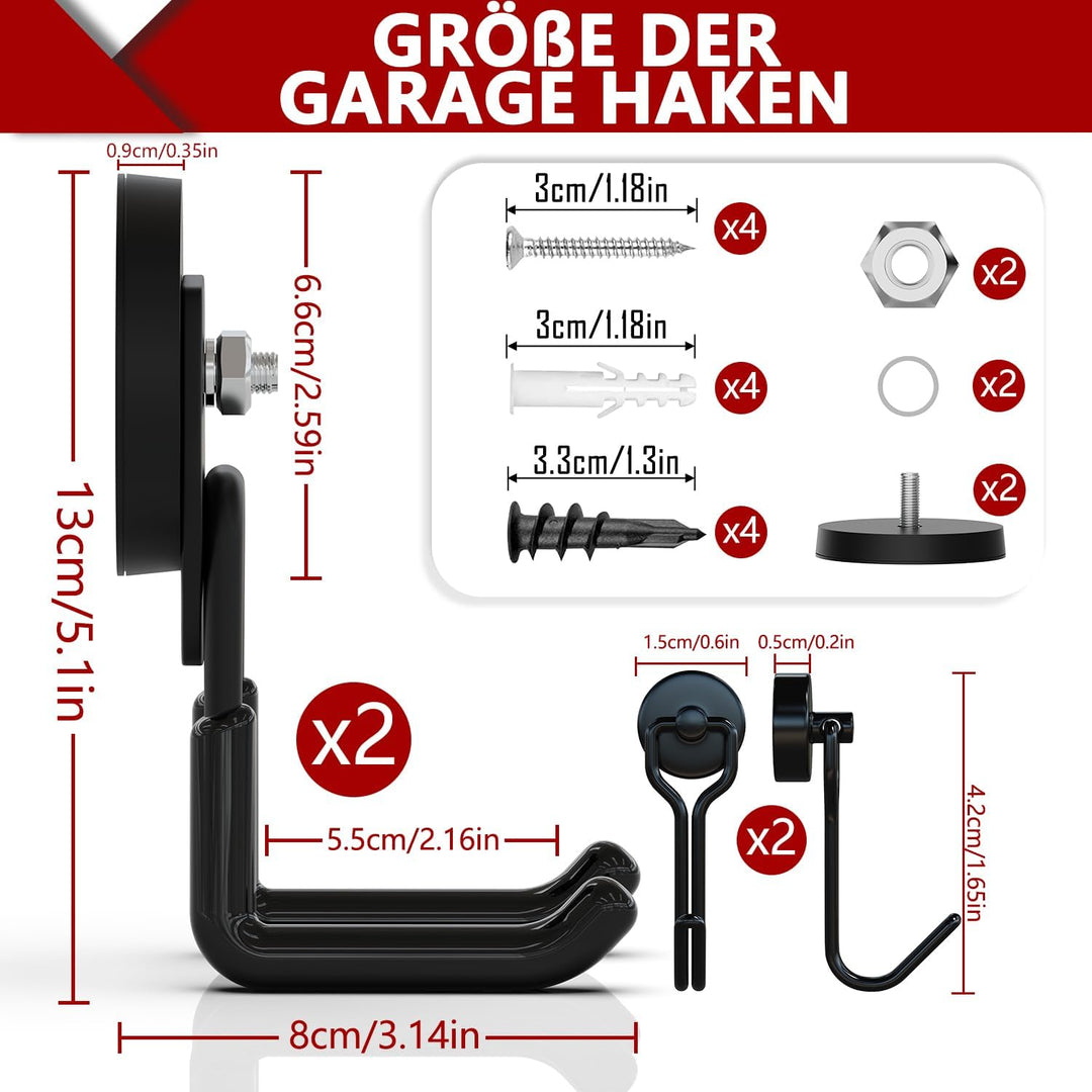 3-H 2 Stück Magnetische Haken Sehr Stark Magnethaken 66mm Magnetfuss Garagehaken Doppelhaken für Ger