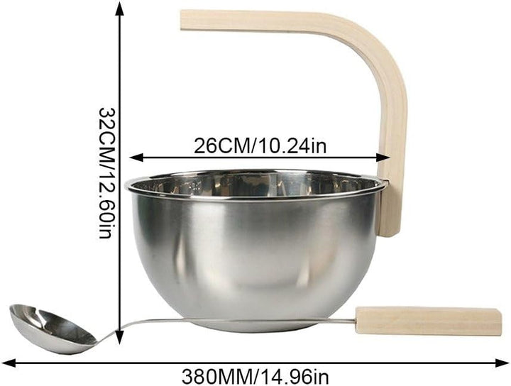Sanfly Edelstahl-Sauna-Eimer Schöpfkelle, Langlebiger 4-Liter-Sauna-Eimer Holzgriff, Unverzichtbares