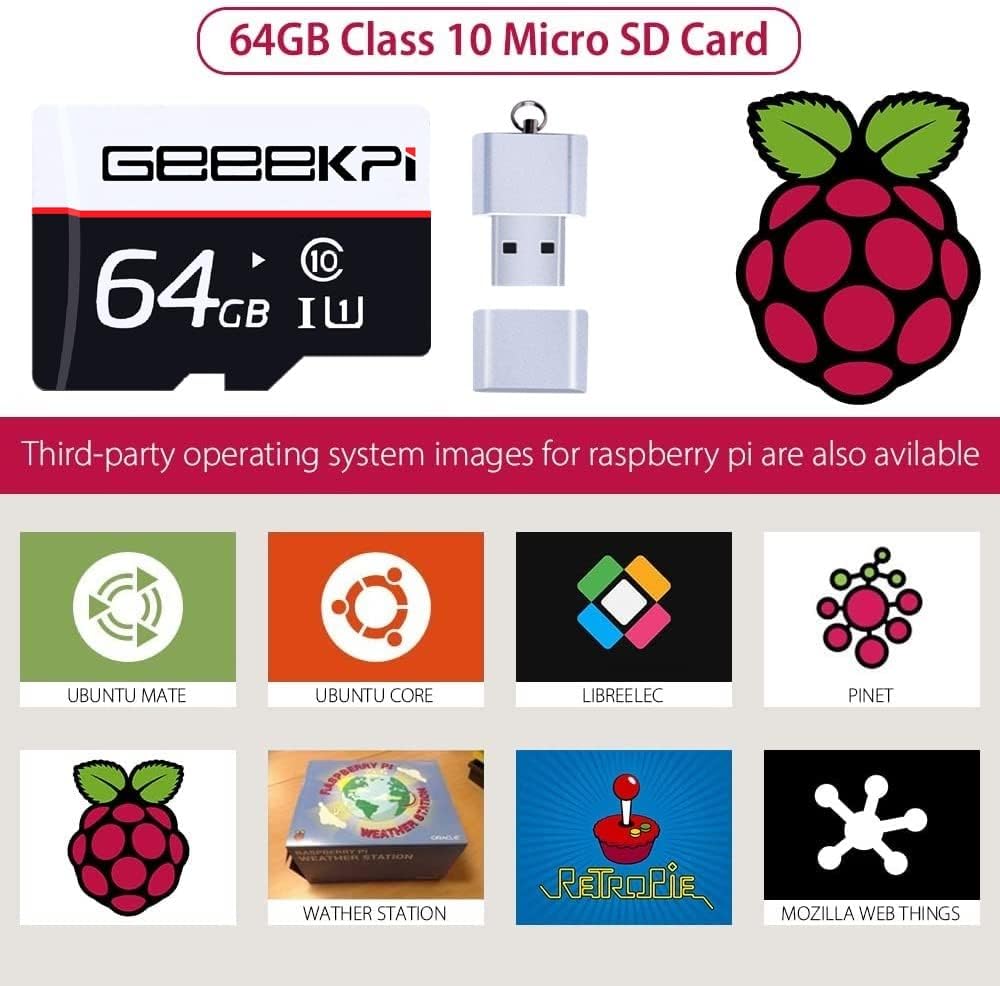 GeeekPi Raspberry Pi 4 4GB Starter Kit mit 64GB SD Karte, Raspberry Pi 4 Gehäuse mit PWM Lüfter, Ras