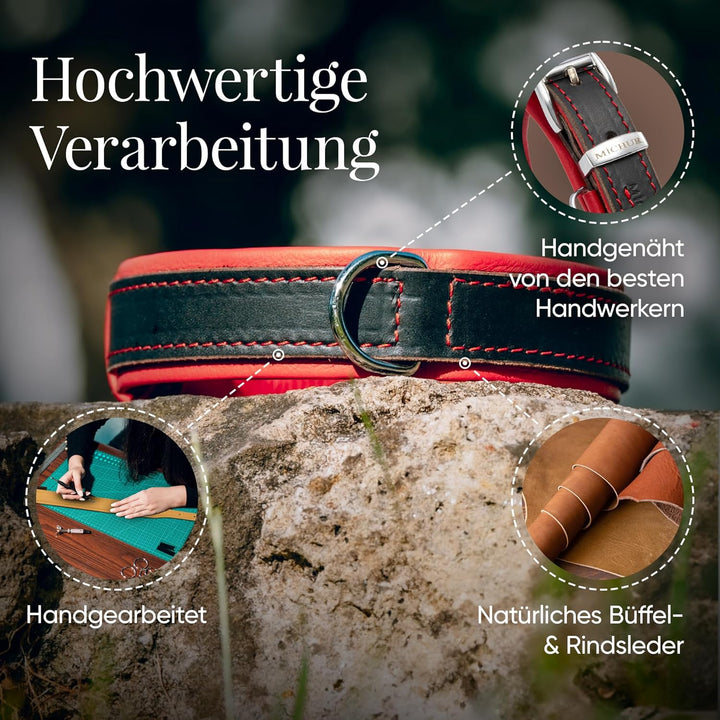 Michur Minimo Rot Hundehalsband Leder, Lederhalsband Hund, Halsband, Rot-Schwarz, Leder, in verschie