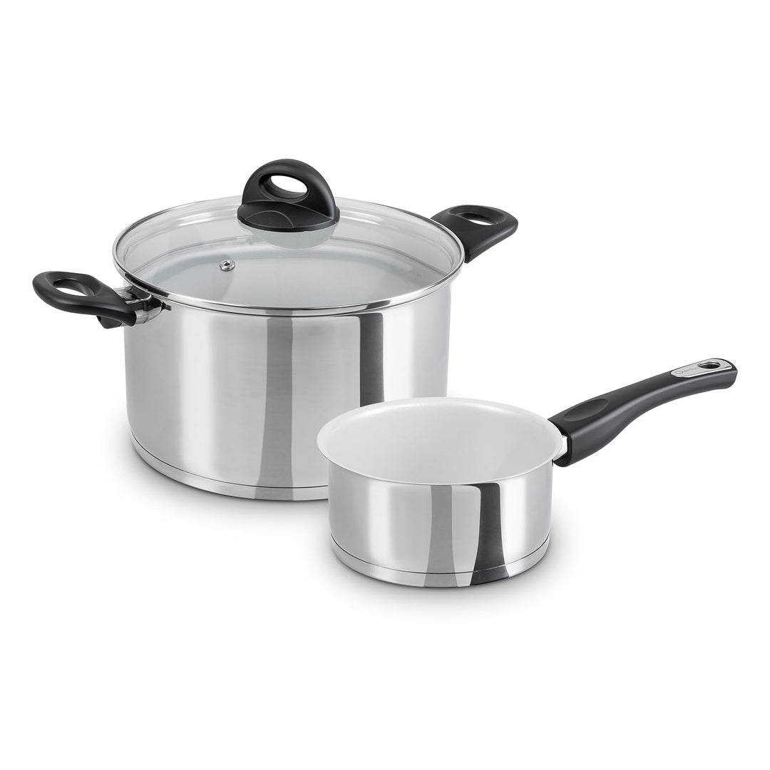 Genius Cerafit Steel Kochgeschirr-Set 3-tlg, 24 cm Kochtopf Induktion mit Glasdeckel + Stielkasserol