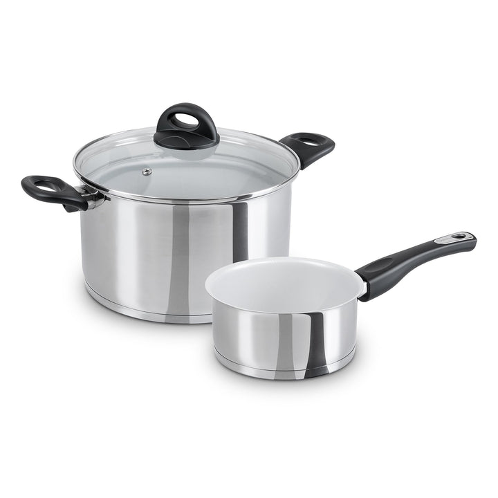 Genius Cerafit Steel Kochgeschirr-Set 3-tlg, 24 cm Kochtopf Induktion mit Glasdeckel + Stielkasserol