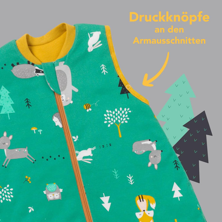 schlummersack Bio Baby Schlafsack mit Füssen Sommer 1 Tog 60 cm dünn Waldtiere | Schlafsack mit Bein