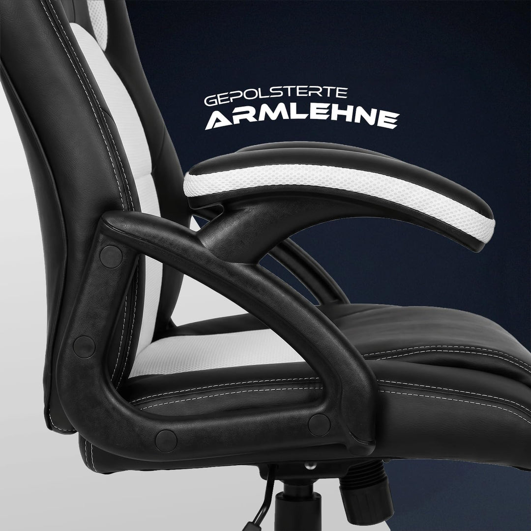 Panorama24 Gamer Stuhl Gaming Schreibtischstuhl Chefsessel Bürostuhl Ergonomisch, Weiss, 9 Farbvaria