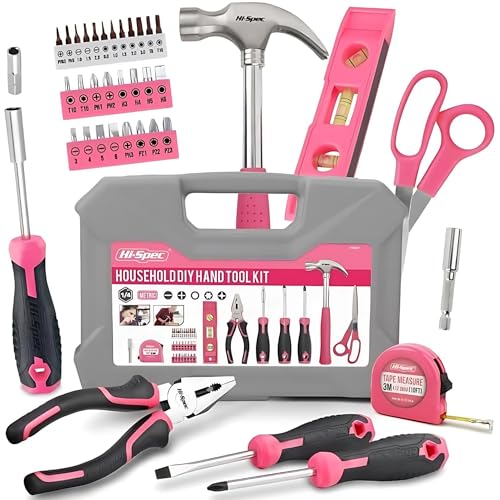 Hi-Spec Heim DIY Werkzeugkoffer für Frauen 42tlg. Kleiner Werkzeugkoffer gefüllt mit Pinken Werkzeug