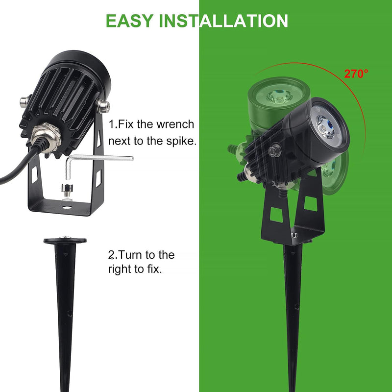 CPROSP 4 x 1W LED-Gartenstrahler mit Erdspiess 3000K IP65 Schutzart, Garden Lamp mit Stecker, Warmwe