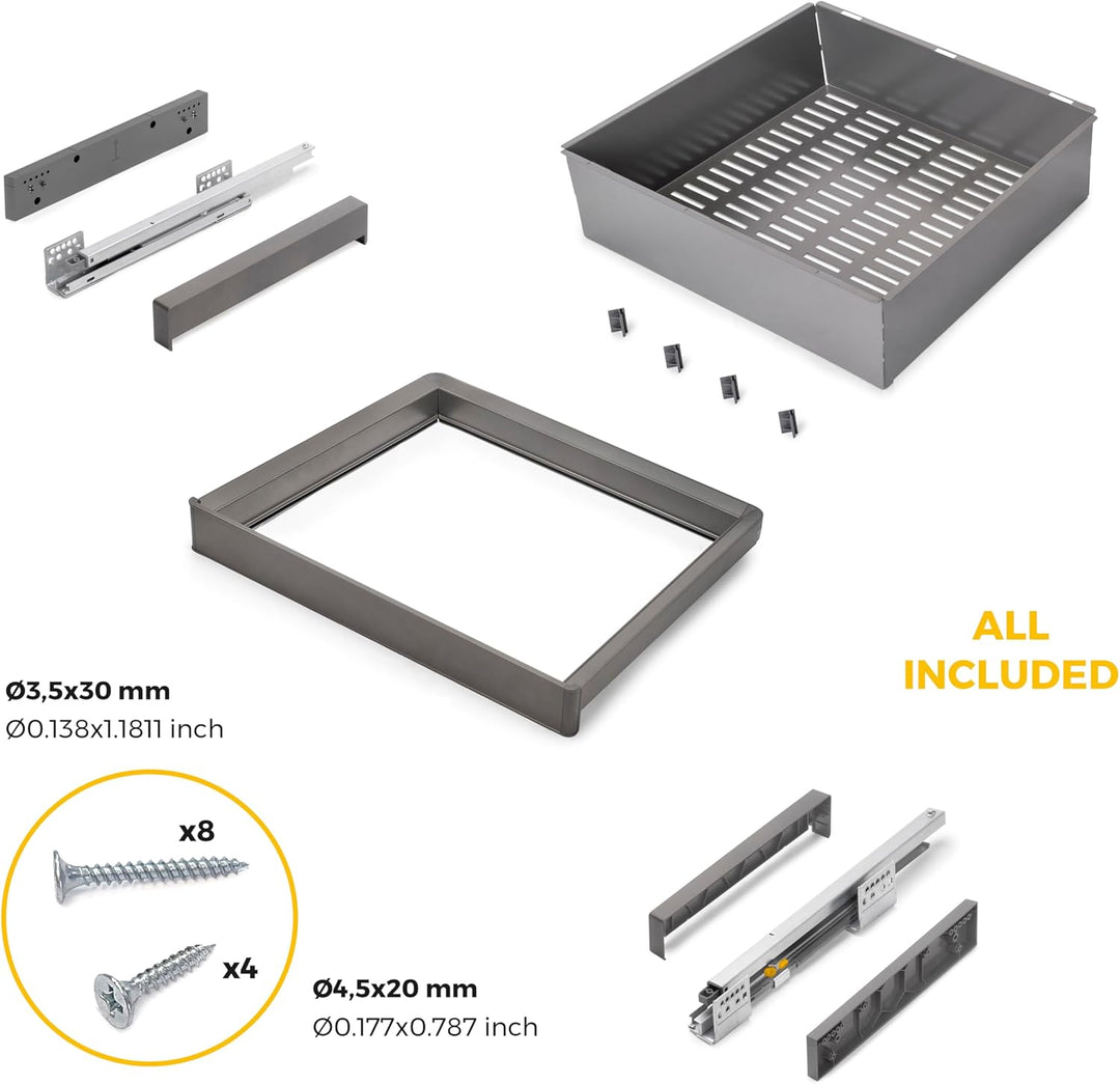 Emuca - Satz aus Metallkasten und ahmen für Schrank Quartz, mit Soft-Close- und Vollauszugsschienen,