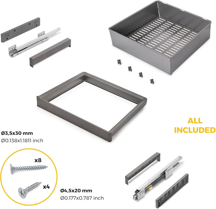 Emuca - Satz aus Metallkasten und ahmen für Schrank Quartz, mit Soft-Close- und Vollauszugsschienen,