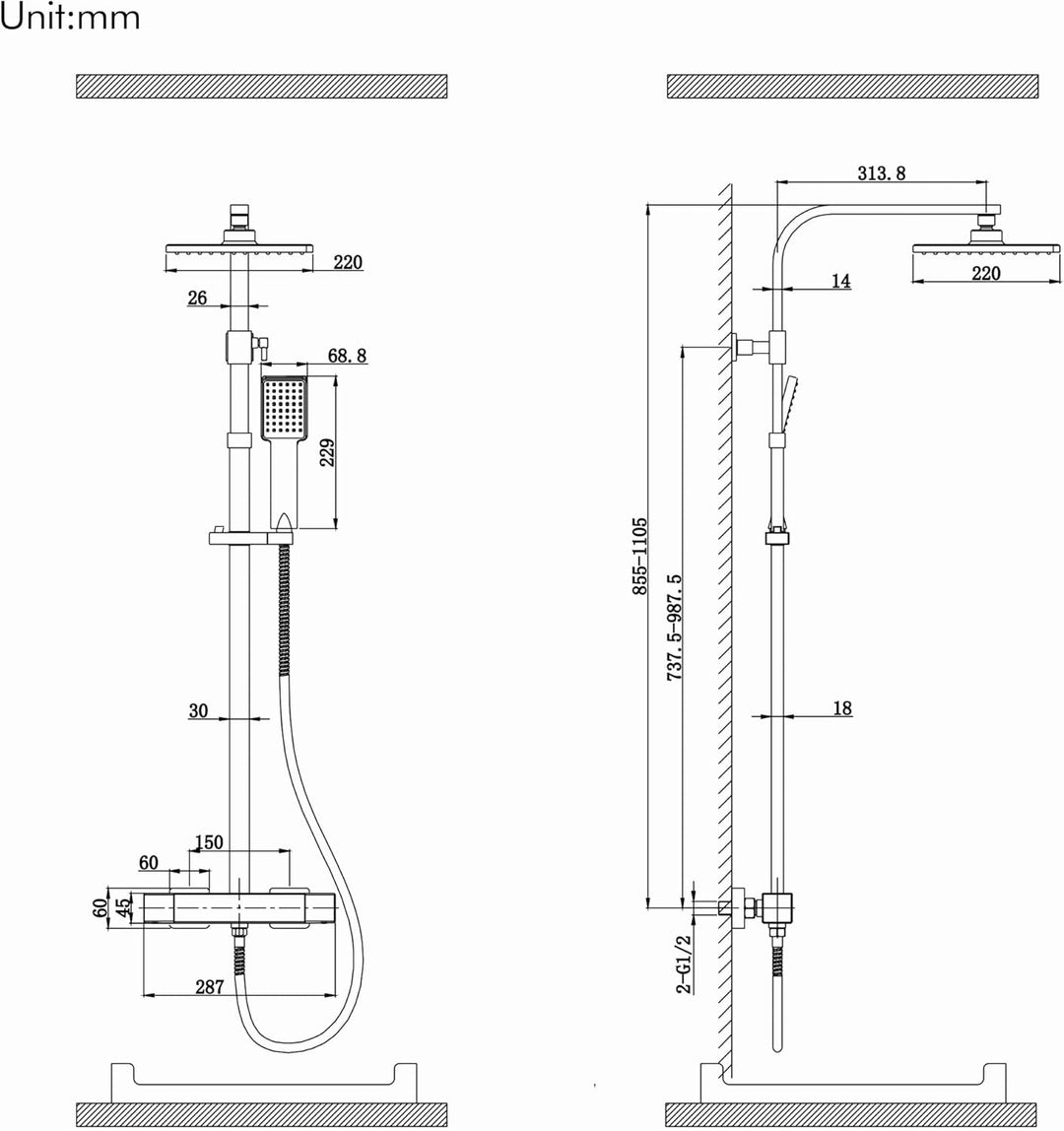 HOMELODY Duschsystem mit Thermostat Chrom, Duscharmatur Edelstahl Regendusche mit Armatur, Duscharma