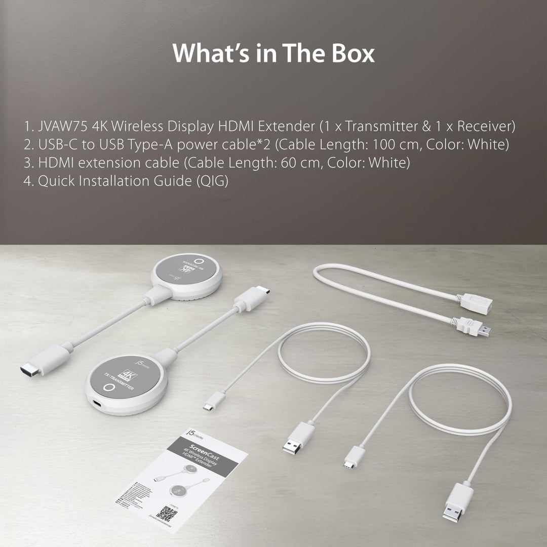 j5create ScreenCast 4K Wireless HDMI Transmitter und Receiver, Wireless HDMI Extender, unterstützt 4