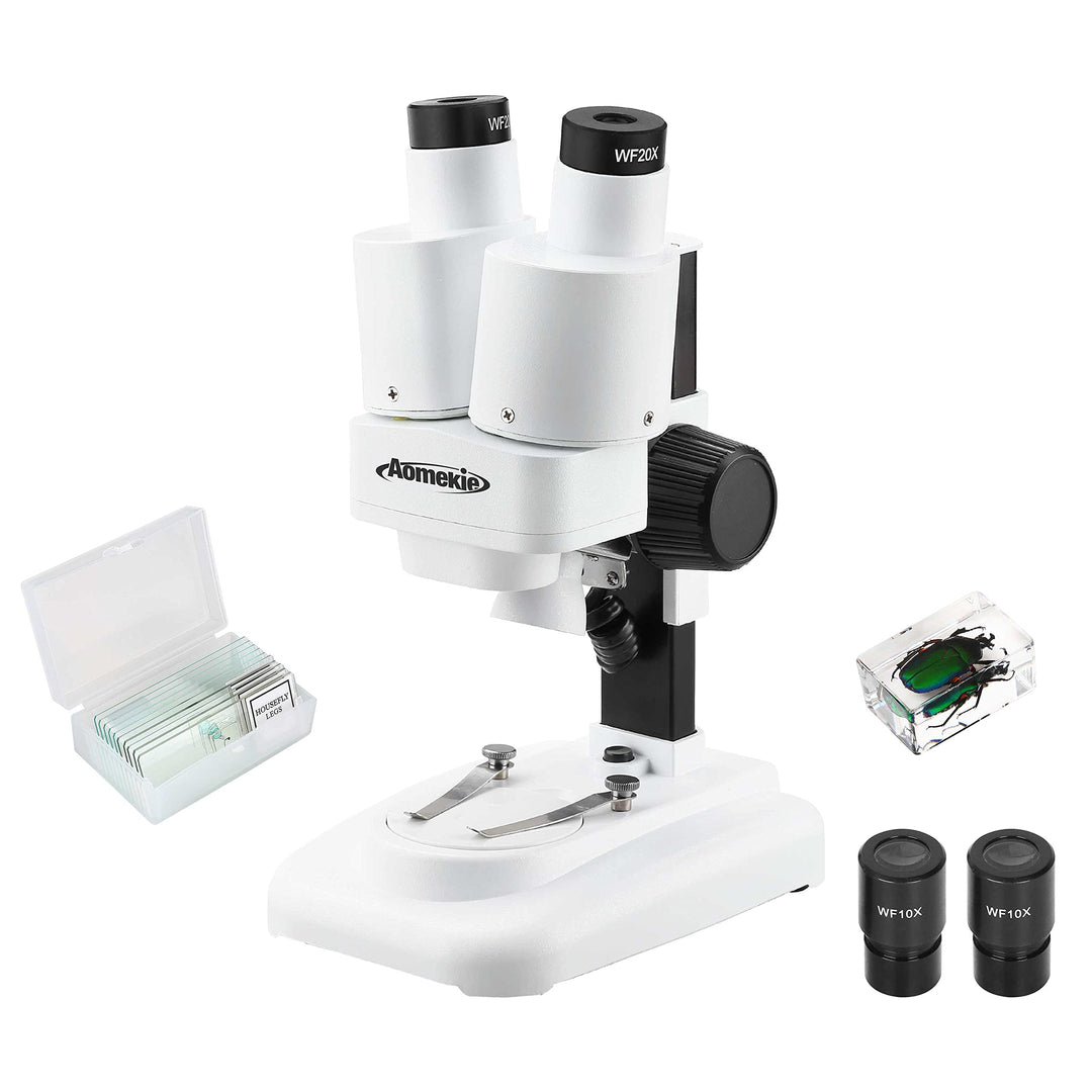 Aomekie Mikroskop für Kinder 3D Stereomikroskop 20x 40X Vergrösserung mit Objektträger Insektenprobe