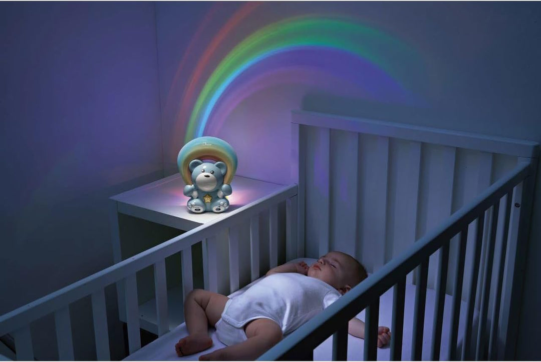 Chicco Regenbogenbär Musikprojektor, Baby&Kleinkind Nachtlicht, Teddybär mit entspannender Musik und