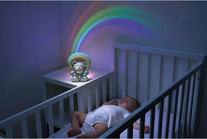 Chicco Regenbogenbär Musikprojektor, Baby&Kleinkind Nachtlicht, Teddybär mit entspannender Musik und