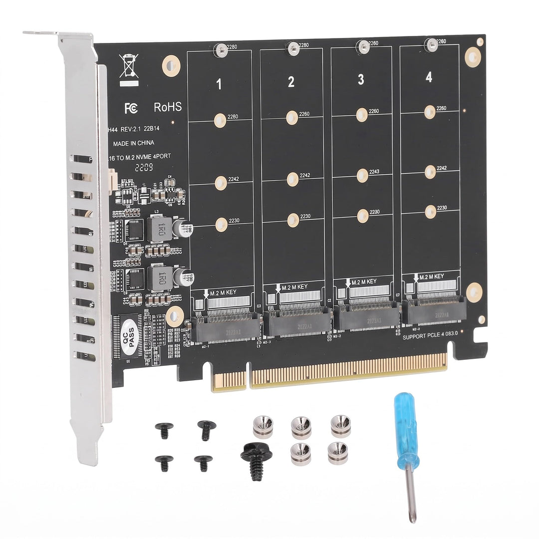 Bewinner 4 Port M.2 NVME SSD auf PCIE X16 Adapter, High Speed 4x32Gbps Soft Raid Card mit Individu