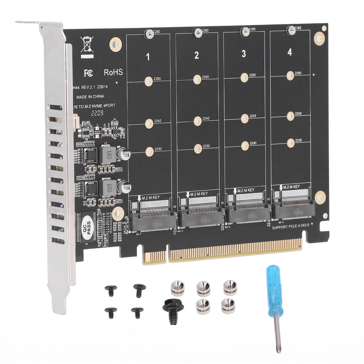 Bewinner 4 Port M.2 NVME SSD auf PCIE X16 Adapter, High Speed 4x32Gbps Soft Raid Card mit Individu