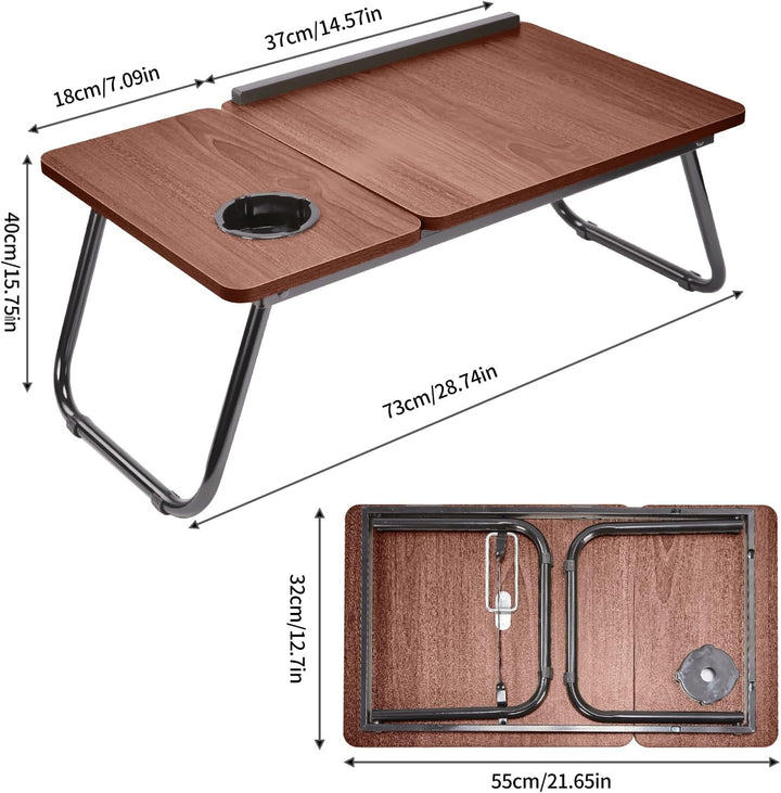 Klappbarer Laptoptisch Höhenverstellbar Lapdesk Notebooktisch mit Neigung Getränkehalter Laptop Tisc