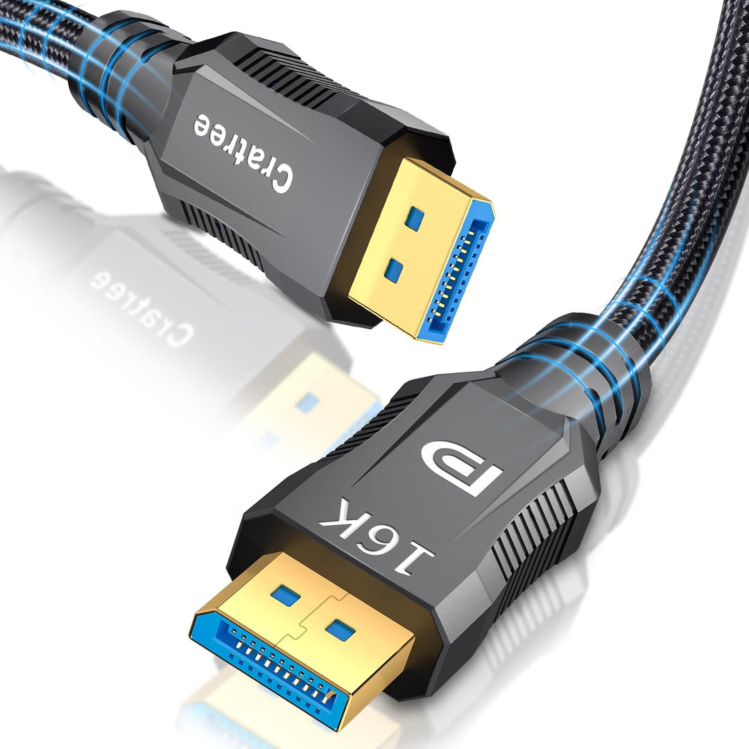 Cratree DisplayPort Cable 2.1 3M - 16K DP to DP - 16K 30Hz, 8K 120Hz, 4K 65Hz/144Hz, 80Gbps - Compat