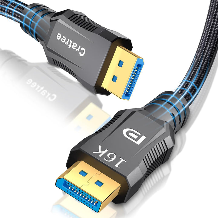 Cratree DisplayPort Cable 2.1 3M - 16K DP to DP - 16K 30Hz, 8K 120Hz, 4K 65Hz/144Hz, 80Gbps - Compat