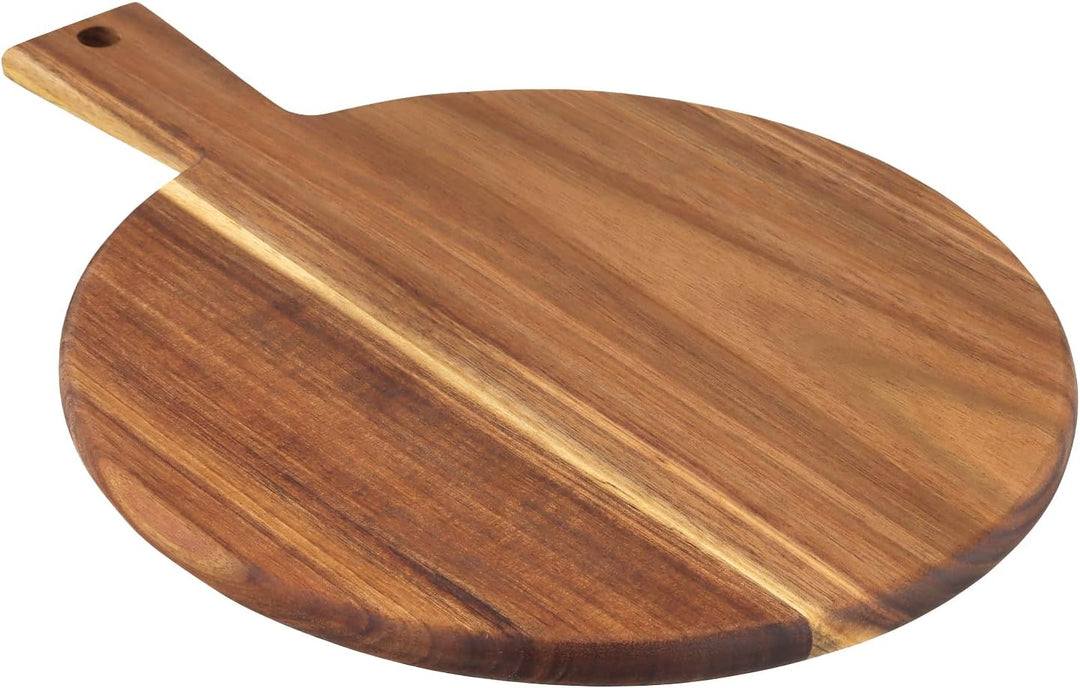 2 Stück Holz Pizzabrett Rund 30cm, 40x30x1.5cm Braun mit Griff, Holz Pizzateller Servierplatte für K