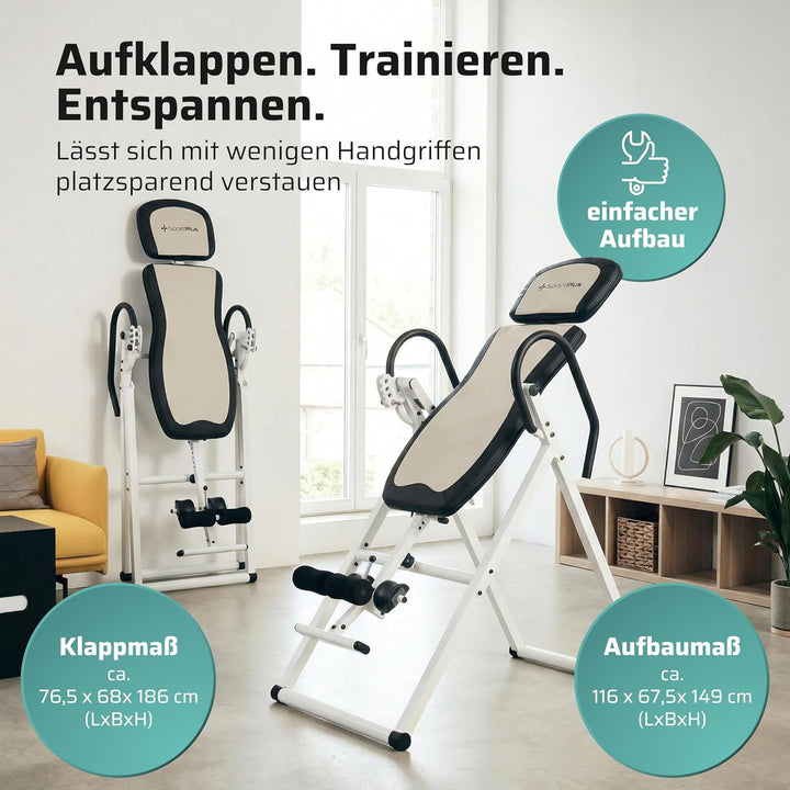 SportPlus Inversionsbank, klappbarer Schwerkrafttrainer, Inversion Table mit 4 oder 6 Inversionswink