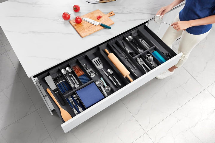 AMIX ELITE BOX Schubladensystem mit Vollauszug & Soft-Close – Slim Drawer mit Glas-Seiten – Höhe 84