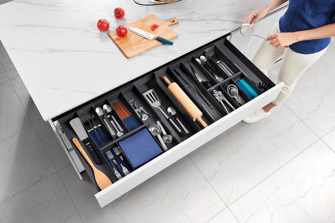 AMIX ELITE BOX Schubladensystem mit Vollauszug &amp; Soft-Close – Slim Drawer mit Glas-Seiten – Höhe 84