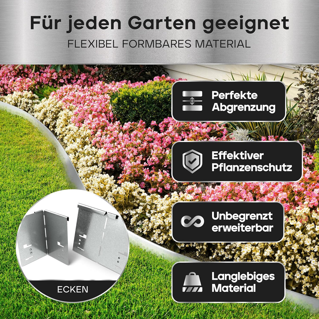 Rasenkante - 1,20m Verlegelänge - Garten Beeteinfassung Metall 18,5cm Hoch - Stabile Beetbegrenzung