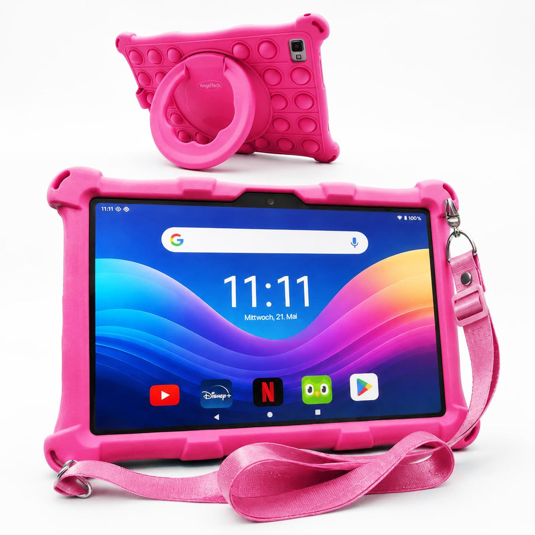 AngelTech Tablet Touchscreen für Kinder XL Pro II – 10 Zoll HD – 4 + 3 GB RAM – 64 + 128 GB ROM – Oc