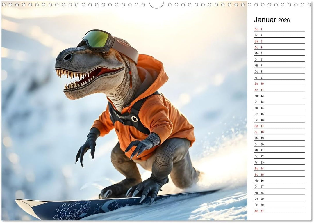 Sportlicher T-Rex - Mit Fun durch das Jahr (Wandkalender 2026 DIN A3 quer), CALVENDO Monatskalender:
