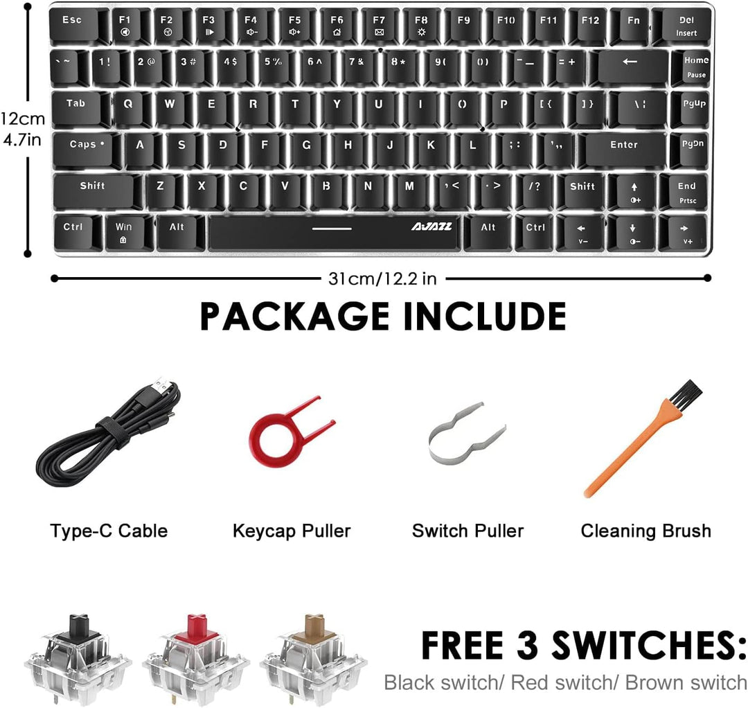 FELiCON AK33 Hotswapple Gaming-Tastatur, TKL 80% Mechanische Rote Schalter Keyboard mit weisse LED-B