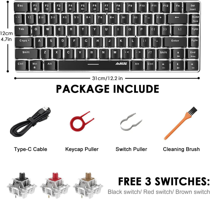 FELiCON AK33 Hotswapple Gaming-Tastatur, TKL 80% Mechanische Rote Schalter Keyboard mit weisse LED-B