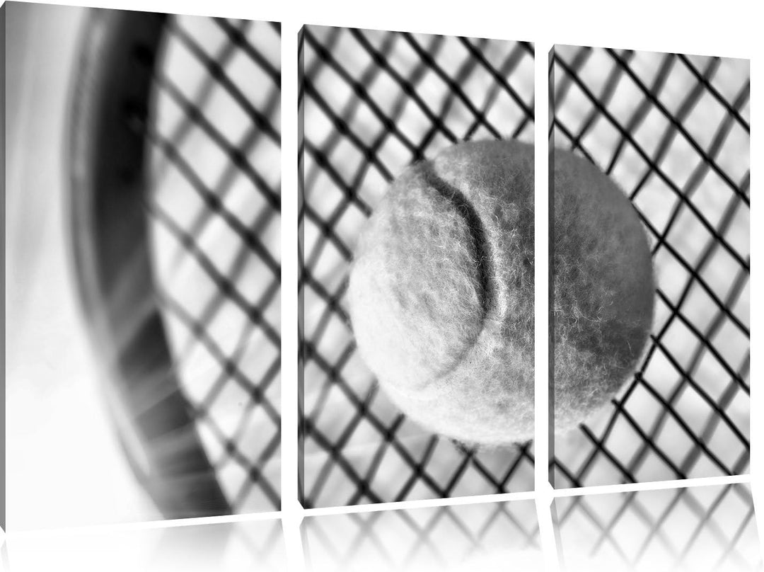 Pixxprint Tennis Schläger Ball als Leinwandbild/Grösse: 3 Teilig (120x80 cm) cm/Wandbild/Kunstdruck/