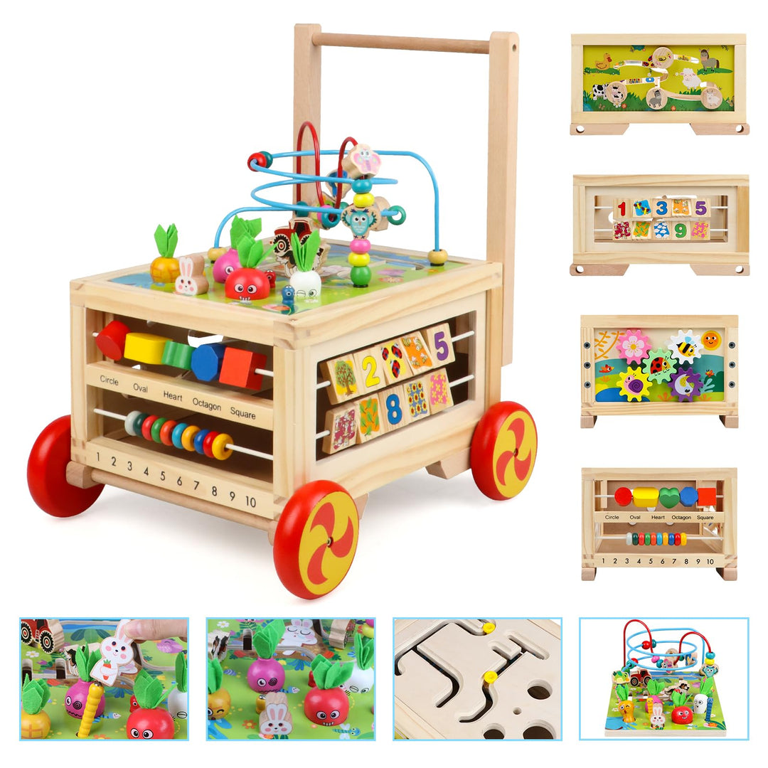KABENFIS Holz Activity Cube mit Rädern für Jungen und Mädchen