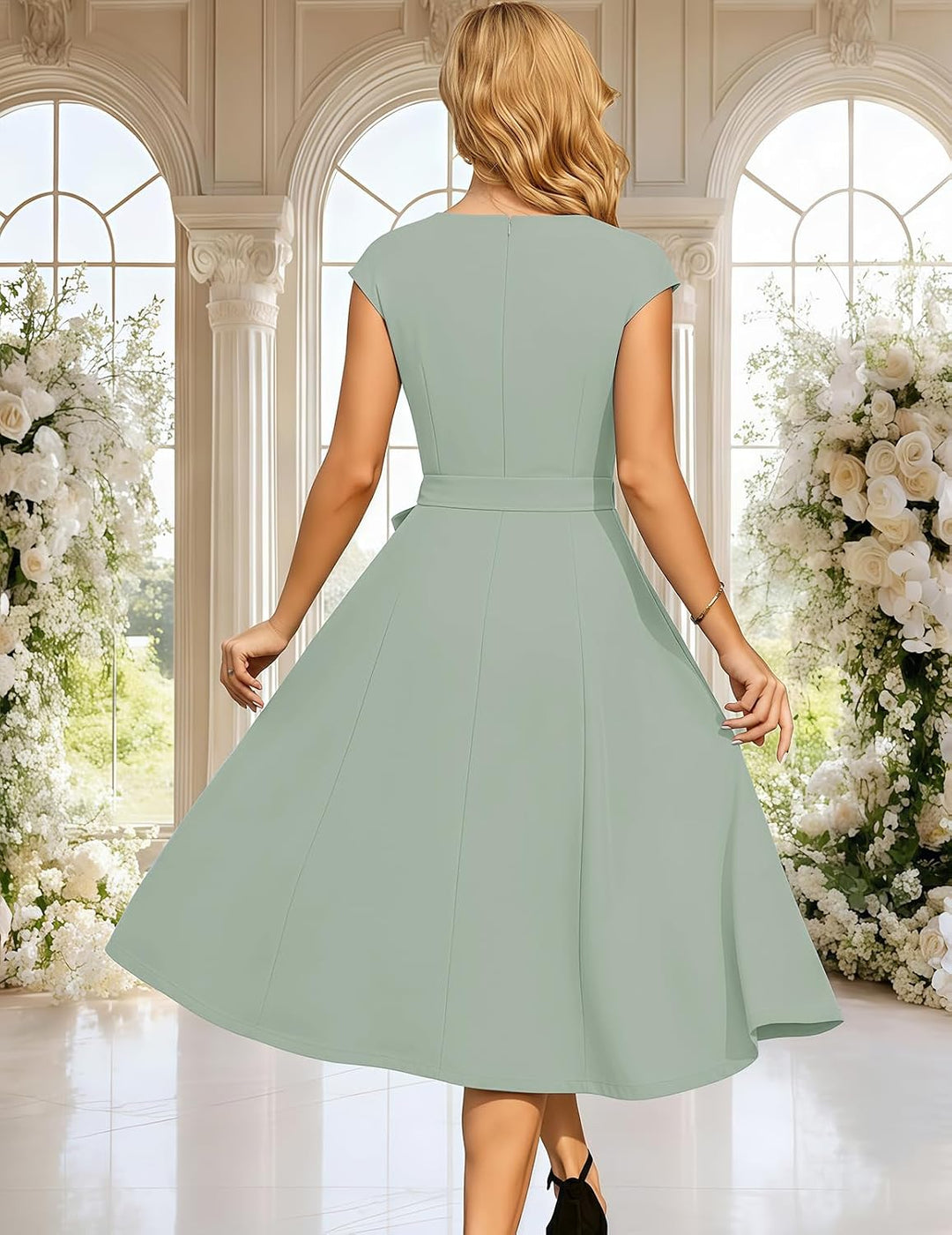 DRESSTELLS Damen Vintage Retro 1950er Cocktaikleid A-Line Swing Festlich Midilang Kleid Lightgreen M
