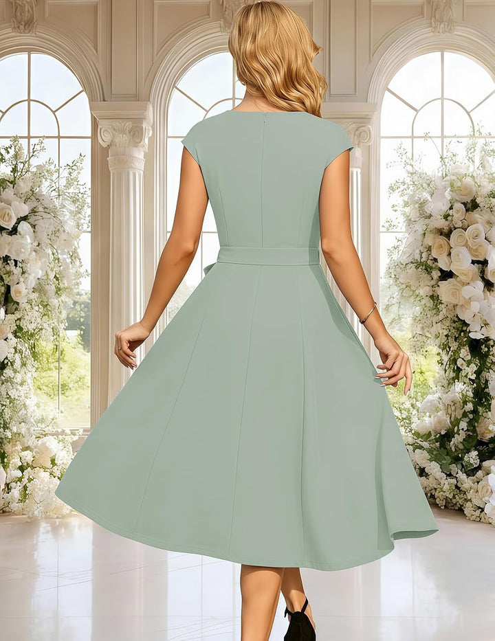 DRESSTELLS Damen Vintage Retro 1950er Cocktaikleid A-Line Swing Festlich Midilang Kleid Lightgreen M