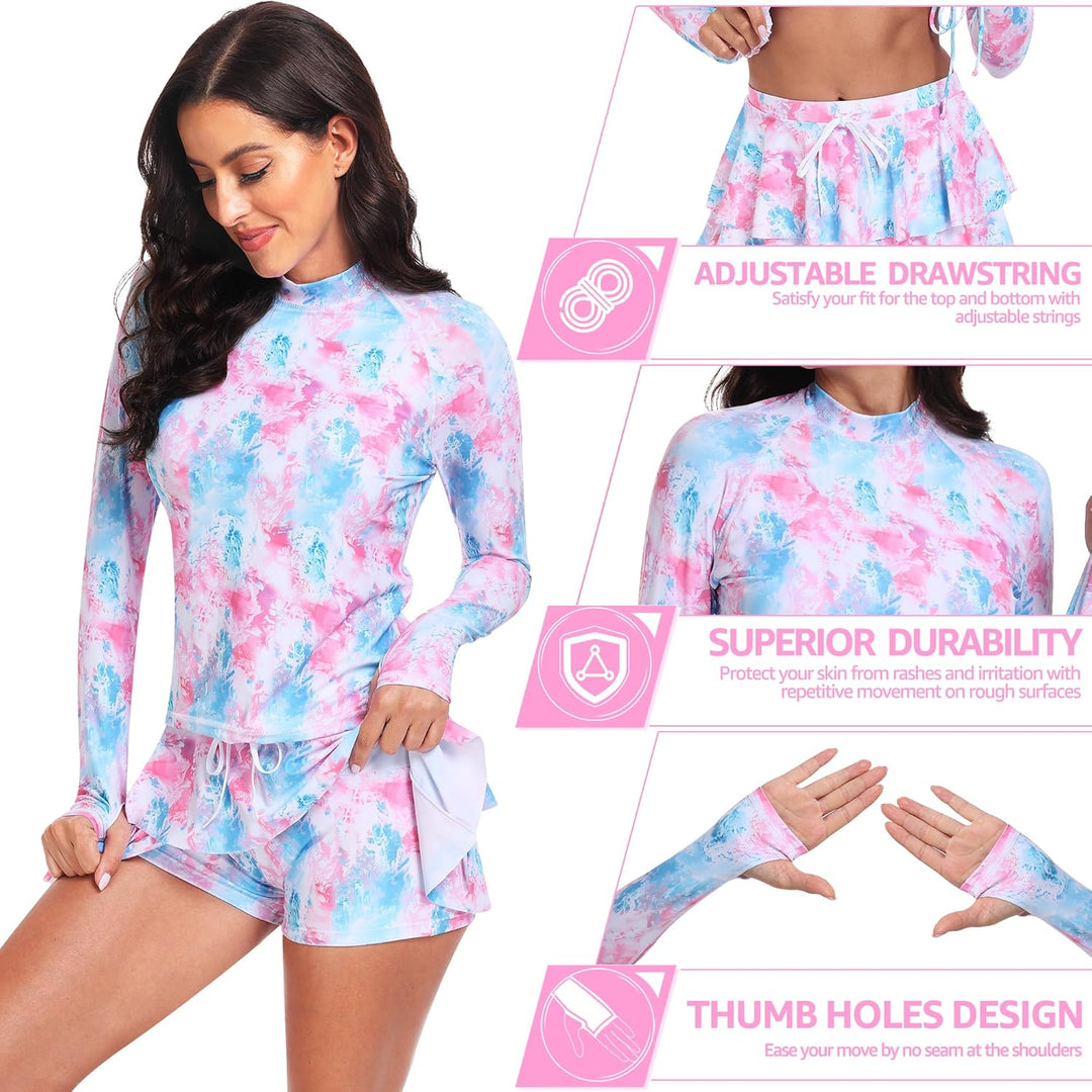 UNIQUEBELLA Rash Guard Damen, UV-Schutz UPF 50+ Langarm Surf Shirt mit Schönen Mustern Bademode Bade