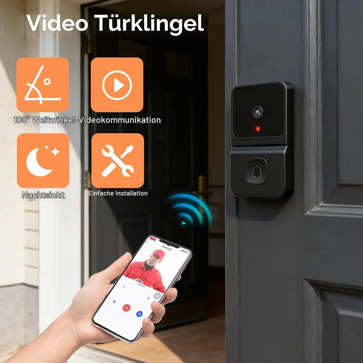 Video Türklingel mit Kamera,2.4GHz WLAN-Videotürklingel-Sicherheitskamera,Smarte Video Türklingel mi