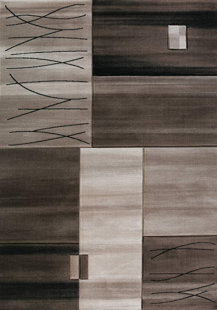 VIMODA Designer Teppich Wohnzimmer Braun Beige Kacheloptik mit Farbverlauf und Konturenschnitt, Mass