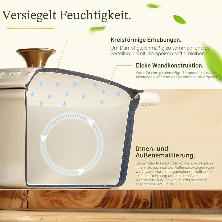 Overmont Bräter emaille Gusseisen Topf - Schmortopf 28cm backofengeeignet - mit Deckel und Kochbuch